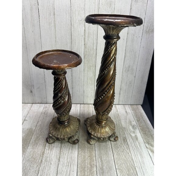 Vtg Resin Set of 2 Candle Holders with Victorian Style Design 10" and 13" Tall - Picture 2 of 9